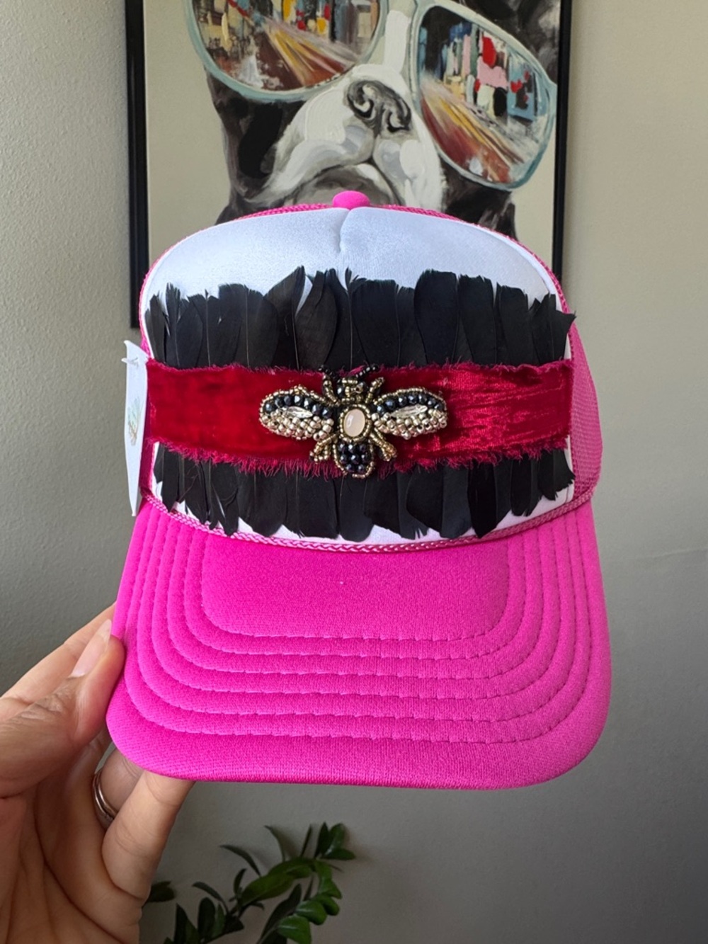 F4 Ribbon Bee & Feather Trucker Hat